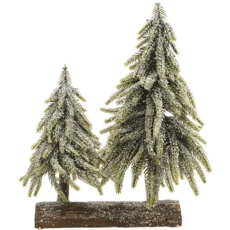 Alberelli di Natale innevati con base in legno in PE Effetto Real Touch h 23 cm