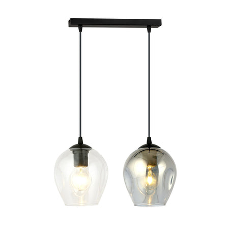 Lampadario 2 Luci Istar In Acciaio Nero E Vetri Fumè E Trasparente