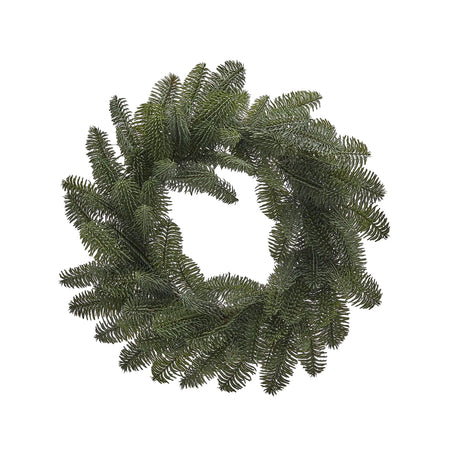 Ghirlanda tonda con punte di Pino Nobilis West corona natalizia, dietro porta verde