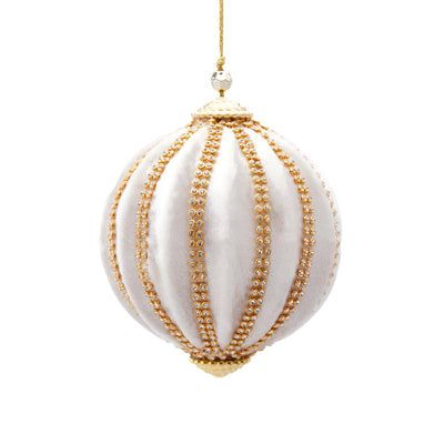 Pallina in velluto colore bianco a spicchi per albero di Natale decorazioni natalizie