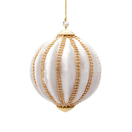 Pallina in velluto colore bianco a spicchi per albero di Natale decorazioni natalizie