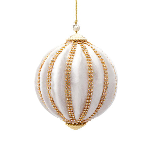 Pallina in velluto colore bianco a spicchi per albero di Natale decorazioni natalizie