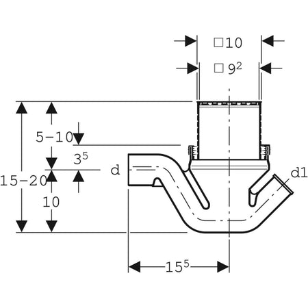 Allacciamento Allo Scarico A Pavimento Geberit Con Imbuto Di Scarico In Pp, Griglia A Fessura 10 X 10 Cmentrata Laterale
