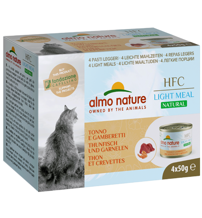 Almo Nature HFC Natural Light Meal gusto Tonno e Gamberetti per Gatti Adulti 4x50gr