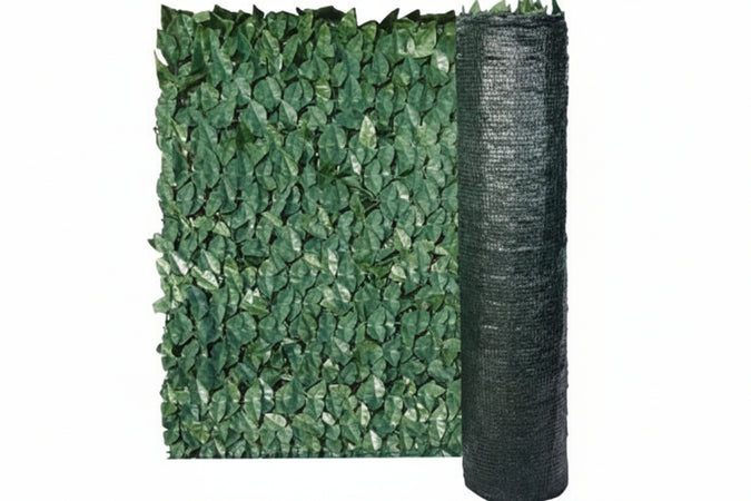 Siepe Ornamentale Artificiale Foglie Di Lauro Con Rete Ombreggiante- - Mt.10X1H. - 1 Rotolo T-Rex