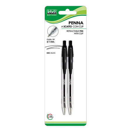 Penna A Scatto Con Clip Inchiostro Nero - Lebez