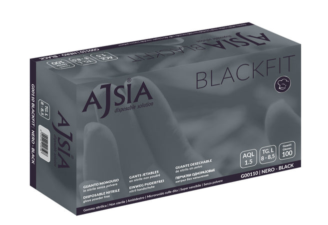 Guanti Nitrile Monouso 'Blackfit' Gr 3,5 - Tg. M - Ajsia