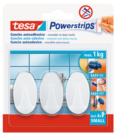 Tesa Powerstrips Gancio Rimovibile Piccolo Ovale - Col. Bianco Portata Kg. 1 3 Pz. 6.00 Confezioni