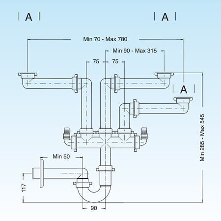 Sifone 3 Vie 'Spazio 3' 11/2 Tubo Scarico P.P. Ø 40 Lira 9.1273.06