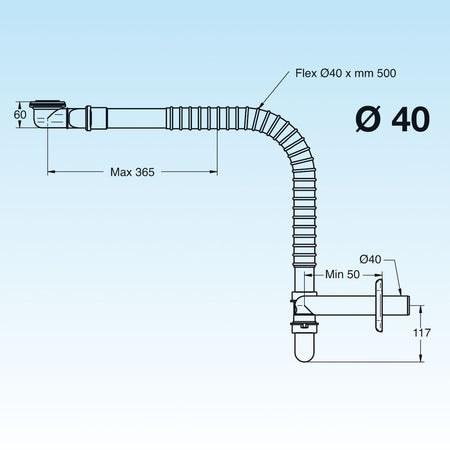 Sifone Per Lavabo Spazio 1 Disabili Con Griglia Non Tappabile 40 Mm Lira