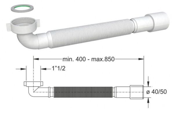 Sifone Per Scarico Flessibile Ed Estensibile Curvo 11/4 Ø32-40 Bonomini S.R.L.