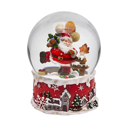 Sfera di cristallo natalizia con Babbo Natale con Passero, Carillon decorazione per interno h 20 cm