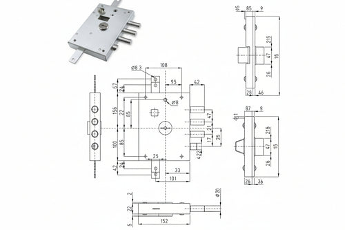 Serratura Triplice Applicare Con Scrocco Doppia Mappa Blind. Heavy- - Mm.73 Dx (Imb 7141 1 De) In Busta - 1 Pezzi Dierre