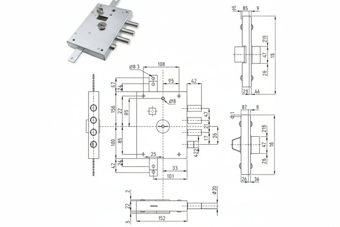 Serratura Triplice Applicare Con Scrocco Doppia Mappa Blind. Heavy- - Mm.73 Dx (Imb 7141 1 De) In Busta - 1 Pezzi Dierre