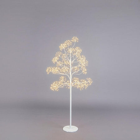 Faggio con ciuffi Led luminosi a luce calda, struttura bianca, albero di Natale