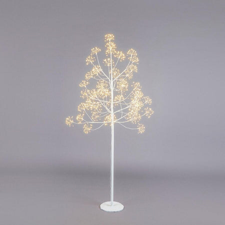 Faggio con ciuffi Led luminosi a luce calda, struttura bianca, albero di Natale
