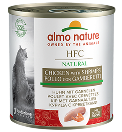 Almo Nature Scatoletta HFC Natural gusto Pollo e Gamberetti per Gatti Adulti