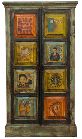 Biscottini Biscottini Stipo Legno Massiccio Vintage Dipinto a Mano 83x38x150 Arredamento