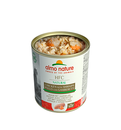 Almo Nature Scatoletta HFC Natural gusto Pollo e Gamberetti per Gatti Adulti