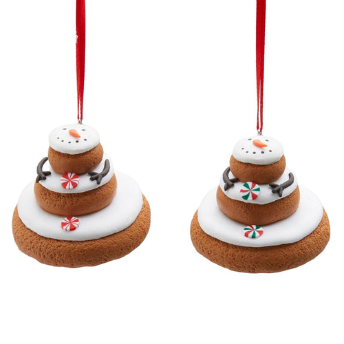 Pendaglio per albero di natale Torta con Pupazzo di Neve da 7 cm bianco e marrone