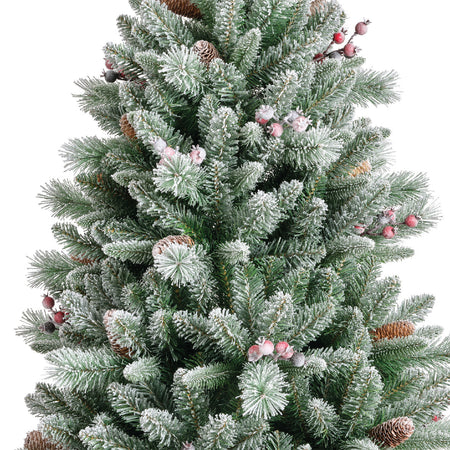 Albero di natale Frosty "Windham innevato" in PE effetto real touch con bacche rosse