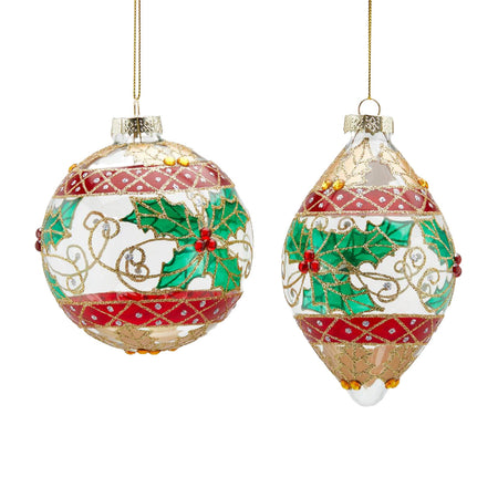 Pallina per albero di Natale in vetro decorata con Agrifoglio pendaglio decorativo verde