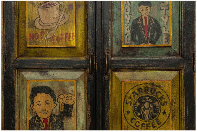 Biscottini Stipo in legno massiccio dipinto a mano L83xPR38xH150 cm Solido stile vintage