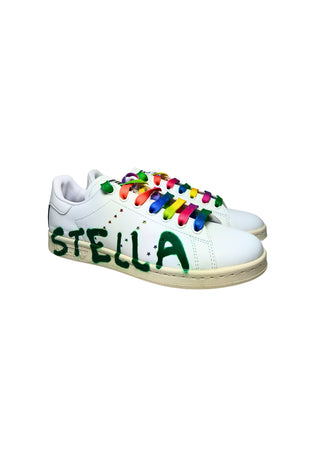 ADIDAS STELLA MCCARTENEY Scarpe Donna Adidas Stella McCarteney Sneakers Stan Smit in ecopelle con lacci colorati e logo effetto spray da donna