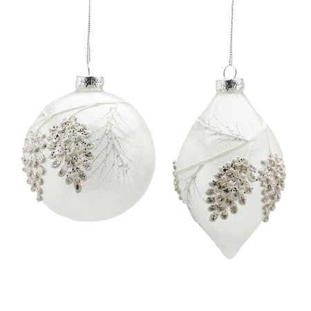 Pallina per albero di Natale in vetro decorata con Pigne pendaglio decorativo bianco