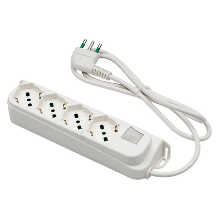 Multipresa Con Interruttore 4 Uscite / Spina 2P+T 16A - Nera - Fanton