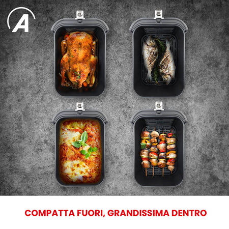 Friggitrice Ad Aria Multifunzione Infinity Capacità 8 Litri Display Digitale 10 Programmi Finestra Con Luce Interna Potenza 1700 Watt Bianco Ardes