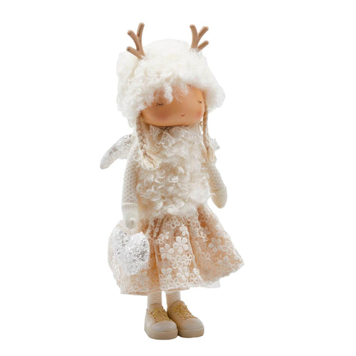 Bimba con vestito renna color Avorio decorazione natalizia per interno da 39 cm