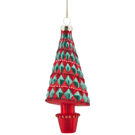 Pendaglio per albero di Natale a forma di Pino, decorazione geometrica, in vetro da 13 cm
