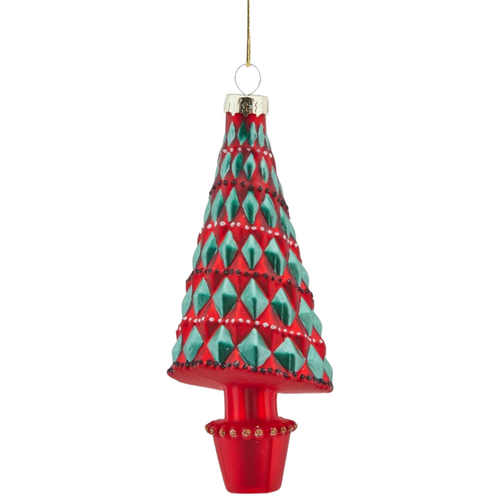 Pendaglio per albero di Natale a forma di Pino, decorazione geometrica, in vetro da 13 cm