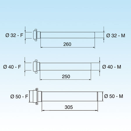 Prolunga Jolly Diritta Diam. 40X250 - 11/2- Diam. 40 X 250- Lira
