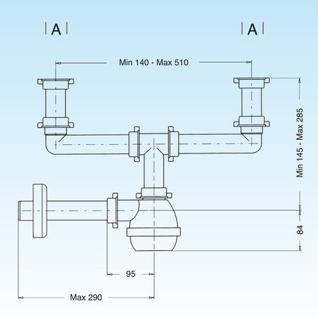 Sifone Tipo M Per Lavelli Inox A 2 Vie Senza Piletta (Marchio Lira)- 11/2- Lira- Pezzi 1