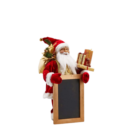 Statuetta di Babbo Natale con lavagna e regali, colore rosso, decorazione per esterno