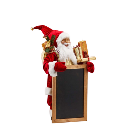 Statuetta di Babbo Natale con lavagna e regali, colore rosso, decorazione per esterno