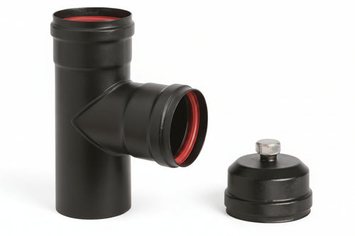 Raccordo A T F/F Per Stufe A Pellet Nero Opaco Ala Pellet Aeternum- - F/F Ø Mm.100 - 1 Pezzi Ala