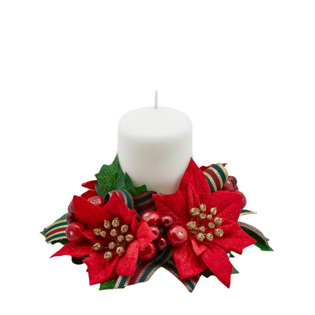 Giro candela con stella di Natale, nastro decorativo, centrotavola Ø 16 cm