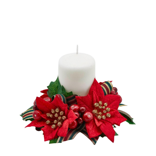 Giro candela con stella di Natale, nastro decorativo, centrotavola Ø 16 cm