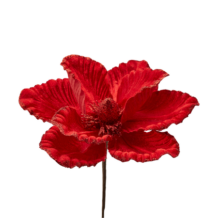 Ramo decorativo artificiale "Magnolia Pick" in velluto, color rosso, Ø 22 cm