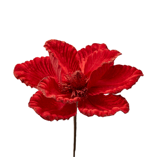 Ramo decorativo artificiale Magnolia Pick in velluto, color rosso, Ø 22 cm