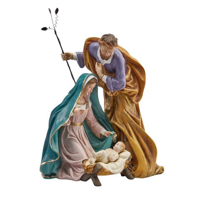 Natività in poliresina, tessuti di qualità, presepe da 36 x 28 x h 40 cm