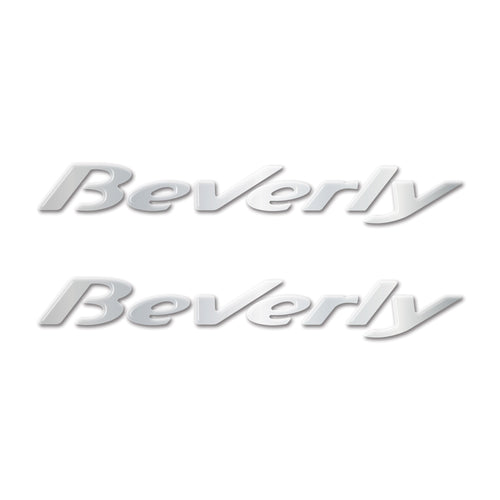 2 ADESIVI in RESINA 3D SCRITTA BEVERLY per SCOOTER PIAGGIO 125-250-300-500 CROMO
