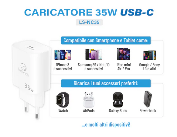 Caricabatteria Da Muro Carica Rapida - 35 W - Lostech