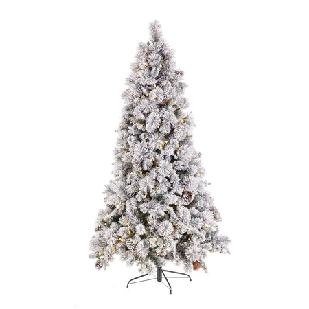 Albero di natale illuminato ed innevato "Garlenda" con glitter e luci led integrati
