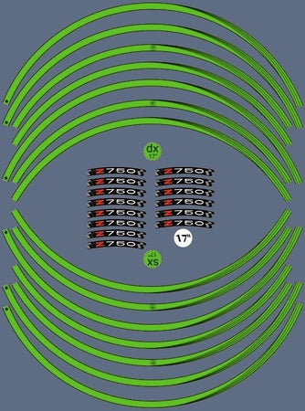 KIT STRISCE ADESIVE VERDI compatibili per CERCHI 17 MOTO KAWASAKI Z750 Adesivi