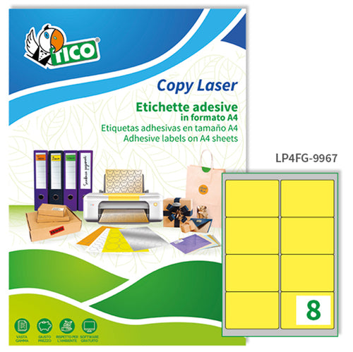 Etichetta Adesiva Lp4F Giallo Fluo 70Fg A4 99,1X67,7Mm (8Et/Fg Tico