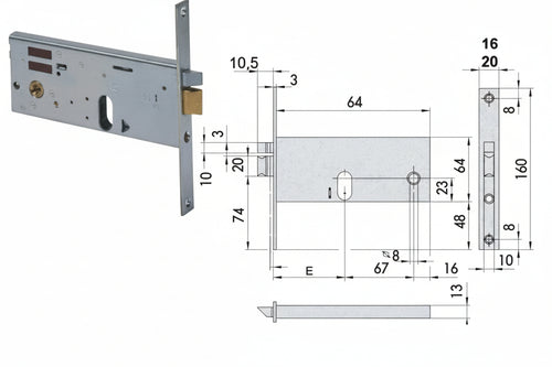 Elettroserratura Da Infilare Per Fasce Mm.64 H 1451- - Mm.70 (14511700) Frontale Mm.20 - 1 Pezzi Cisa